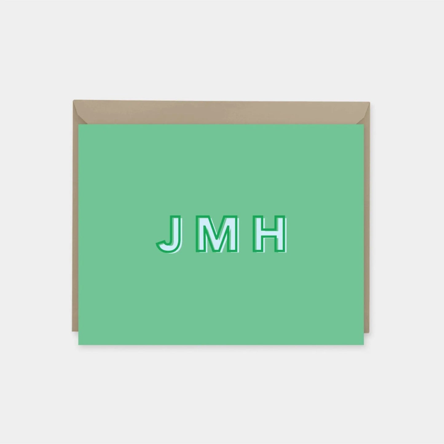 Green Modern Monogram Note Cards