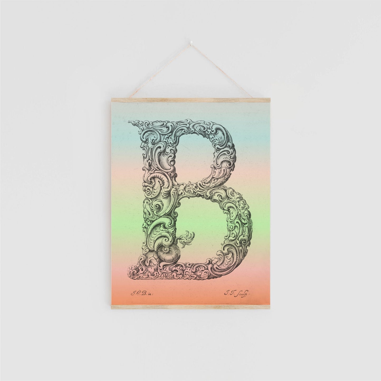 Vintage Letter Ombre Hanger Art Print