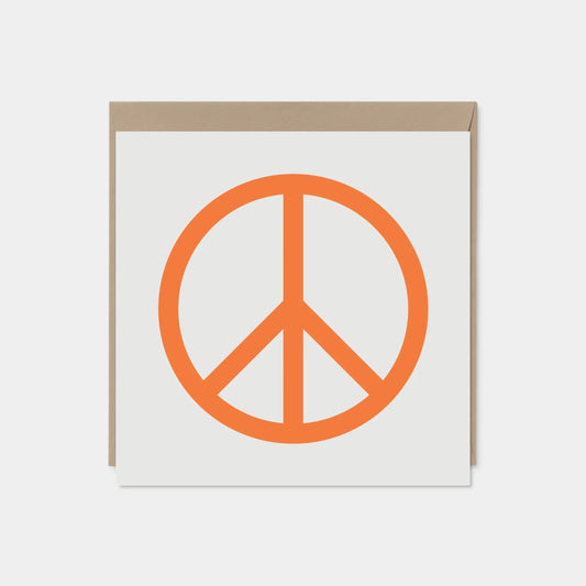 Orange Peace Sign Card, Square Peace