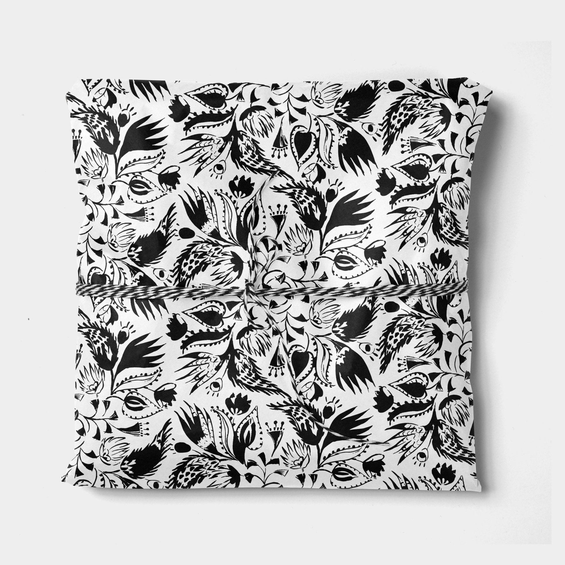 Black and White Illustrated Floral Lace-Gift Wrapping-The Design Craft