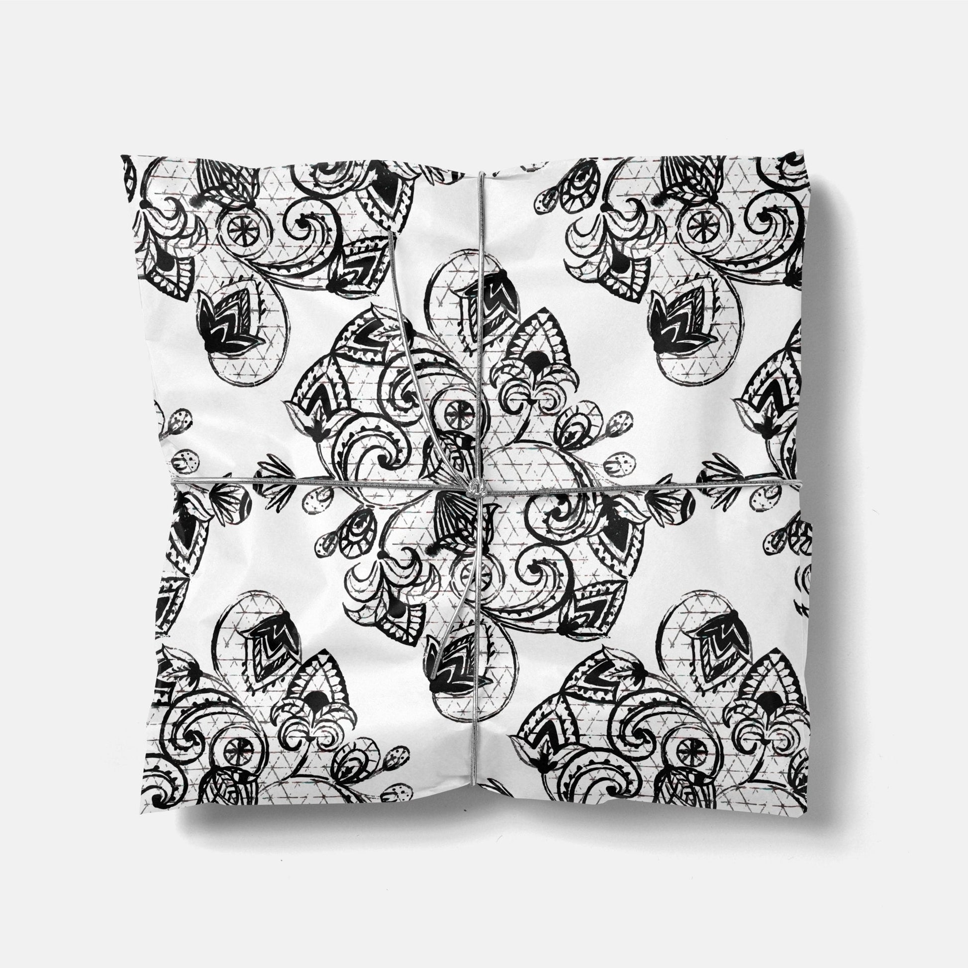 Black and White Illustrated Lace Gift-Gift Wrapping-The Design Craft