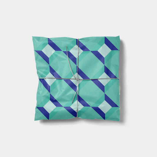 Blue & Aqua 3D Block Gift Wrap-Gift Wrapping-The Design Craft