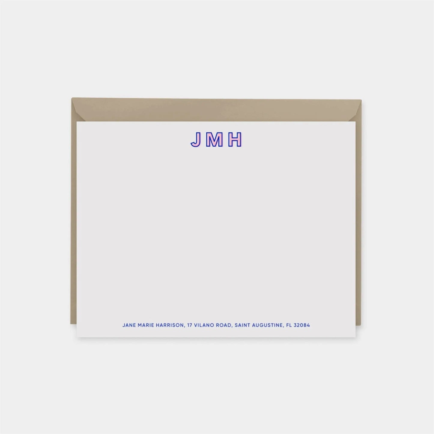 Blue Modern Monogram Note Cards