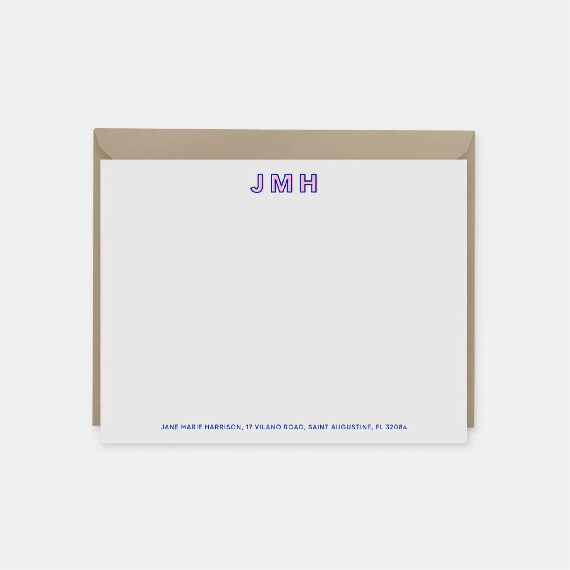 Blue Modern Monogram Note Cards