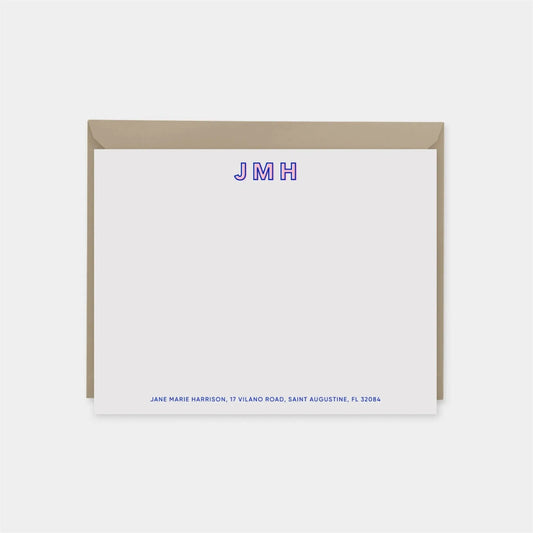 Blue Modern Monogram Note Cards