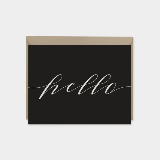 Calligraphy Script Hello Card, Black,-Greeting & Note Cards-The Design Craft