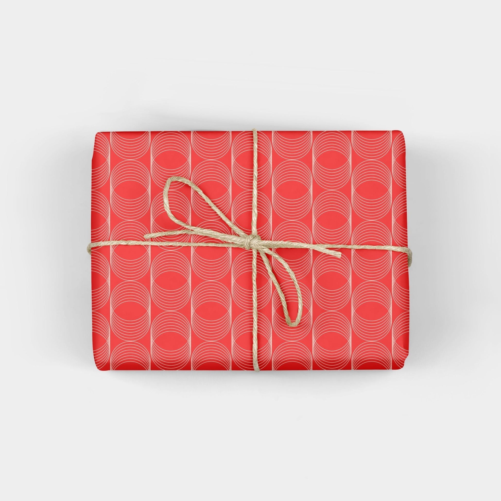 Fine Line Circle Pattern Gift Wrap, Red-Gift Wrapping-The Design Craft