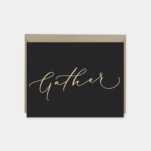 "Gather" Script Black Invitation Cards