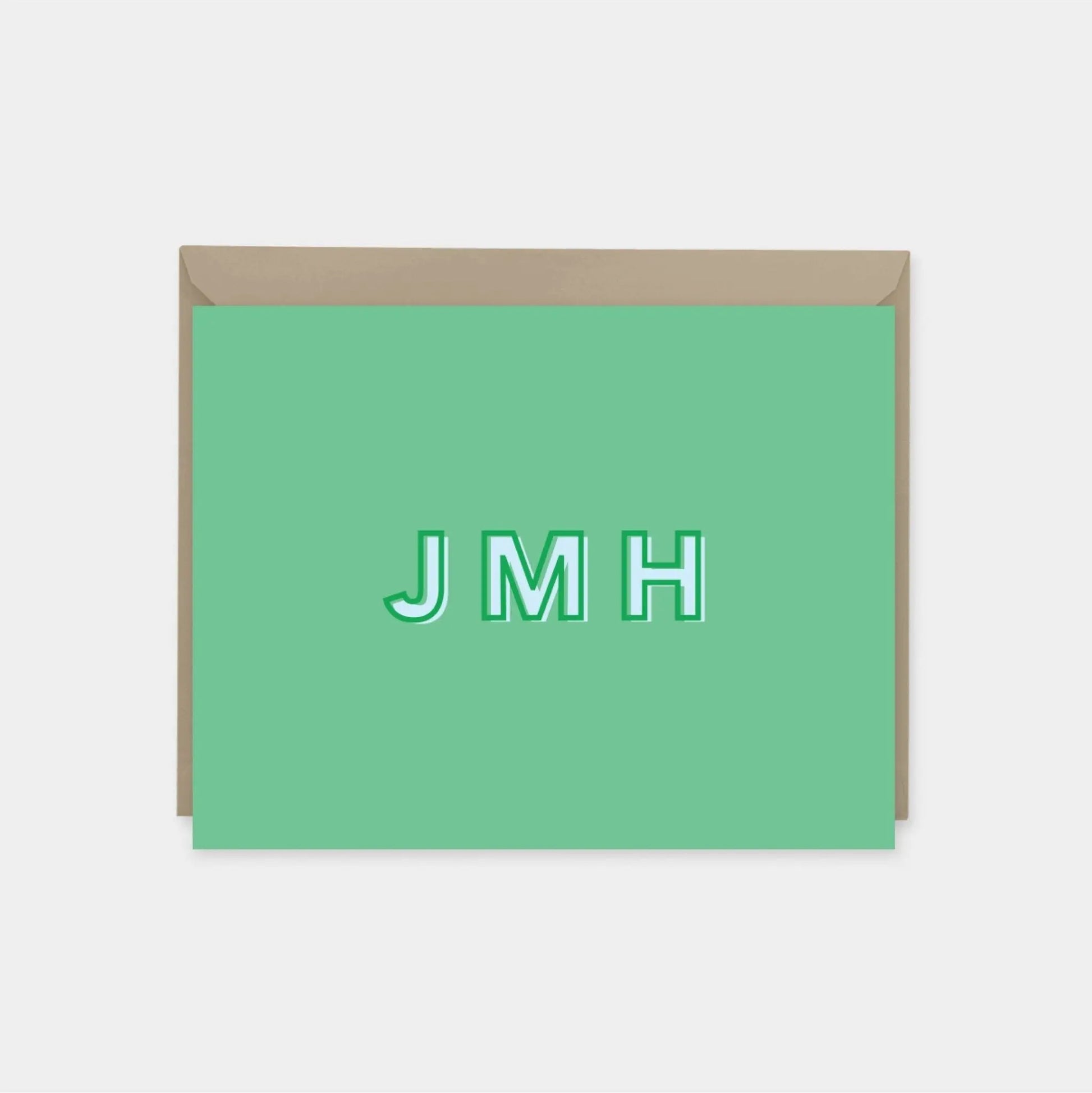 Green Modern Monogram Note Cards