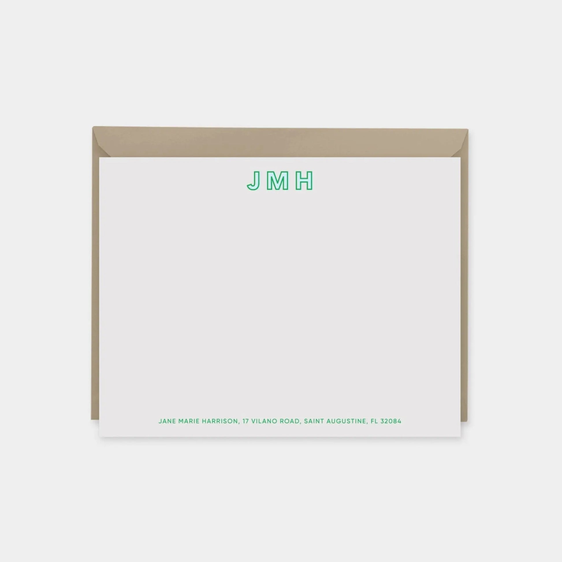Green Modern Monogram Note Cards