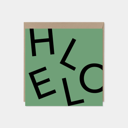 HELLO Square Greeting Card, Green,-Greeting & Note Cards-The Design Craft