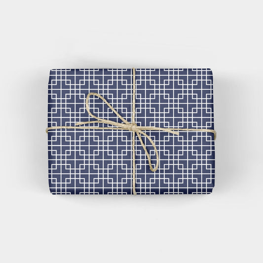 Indigo Chinese Lattice Wrapping Paper-Gift Wrapping-The Design Craft