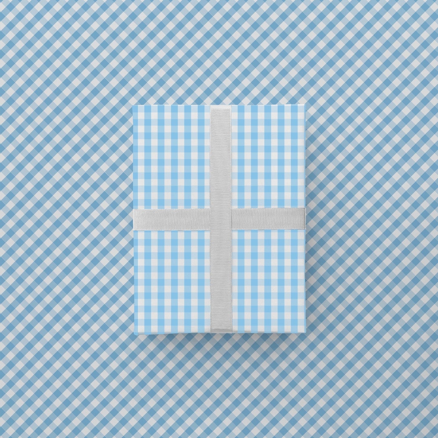 Light Blue Vintage Gingham Gift Wrap-Gift Wrapping-The Design Craft