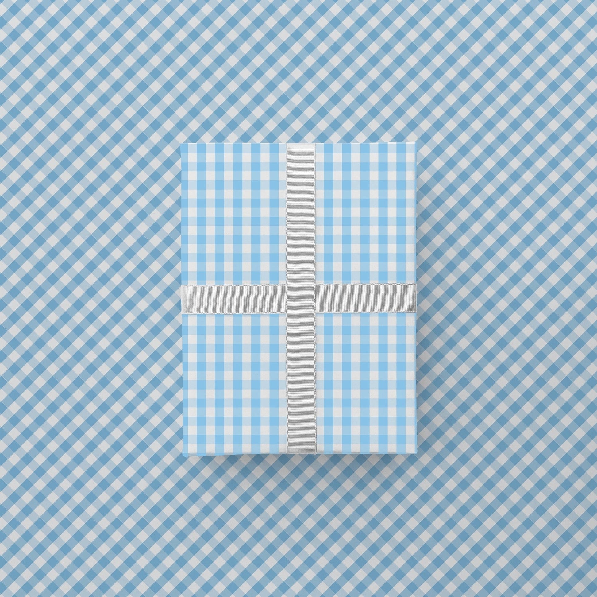 Light Blue Vintage Gingham Gift Wrap-Gift Wrapping-The Design Craft