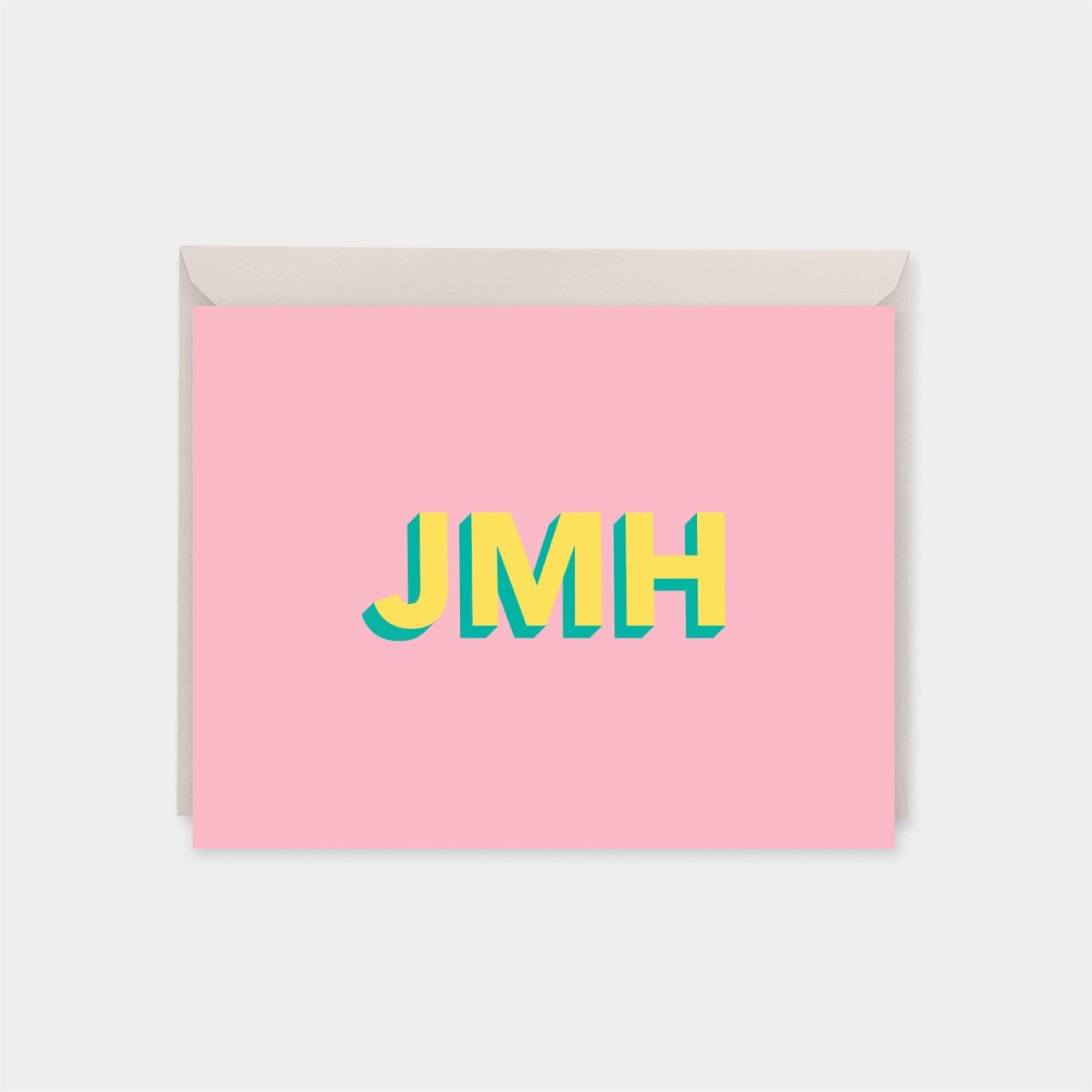 Modern Monogram Note Cards, 3D Text-Greeting & Note Cards-The Design Craft