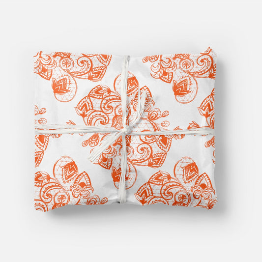 Orange Illustrated Lace Gift Wrap-Gift Wrapping-The Design Craft