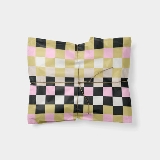 Pink, Gold & Black Checkerboard Gift Wrap