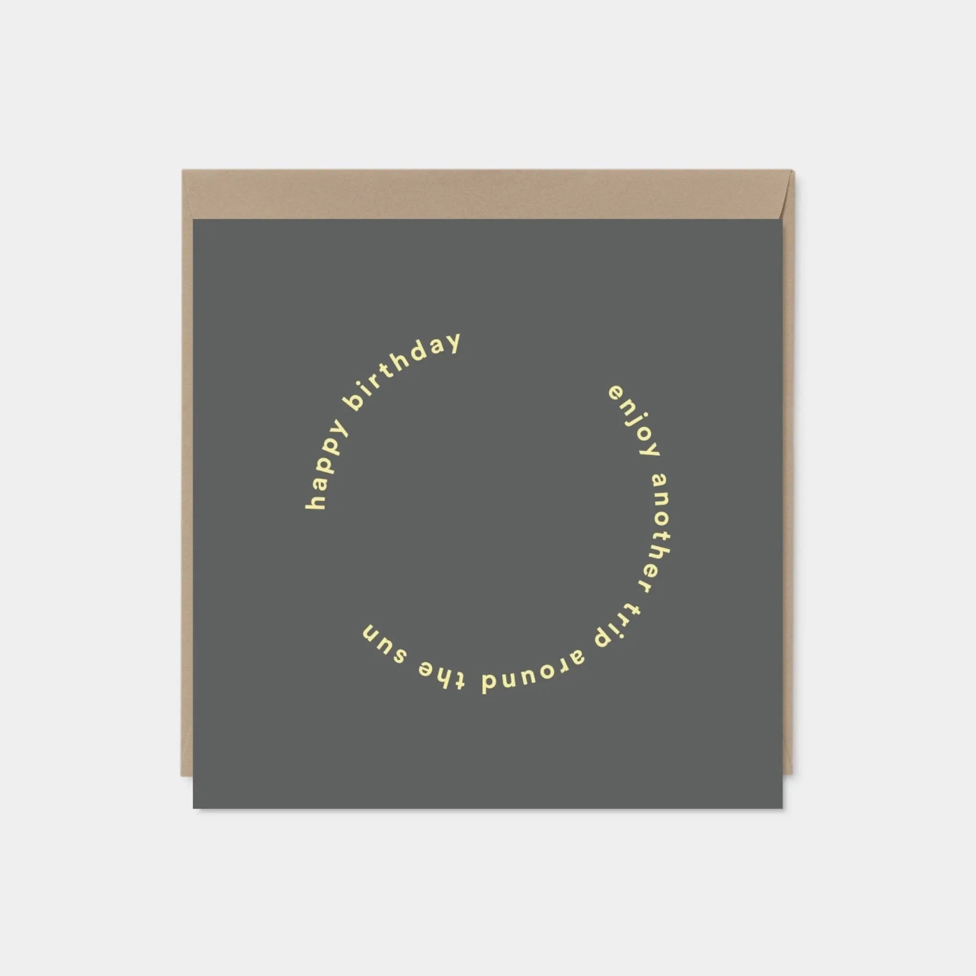 "Another Trip Around the Sun" Gray Square Birthday Card