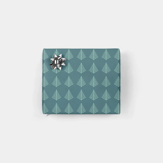 Blue Minimal Christmas Trees Holiday Gift Wrap