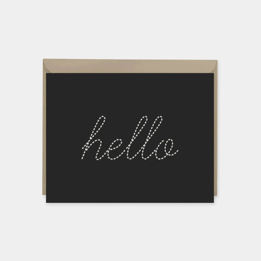 "Hello" Dotted Script Black Card
