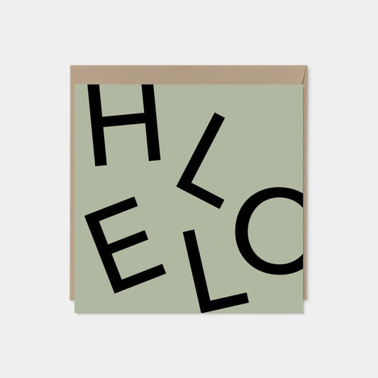 "HELLO" Sage Square Card