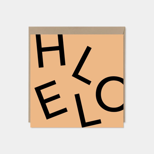 HELLO Square Greeting Card, Peach,
