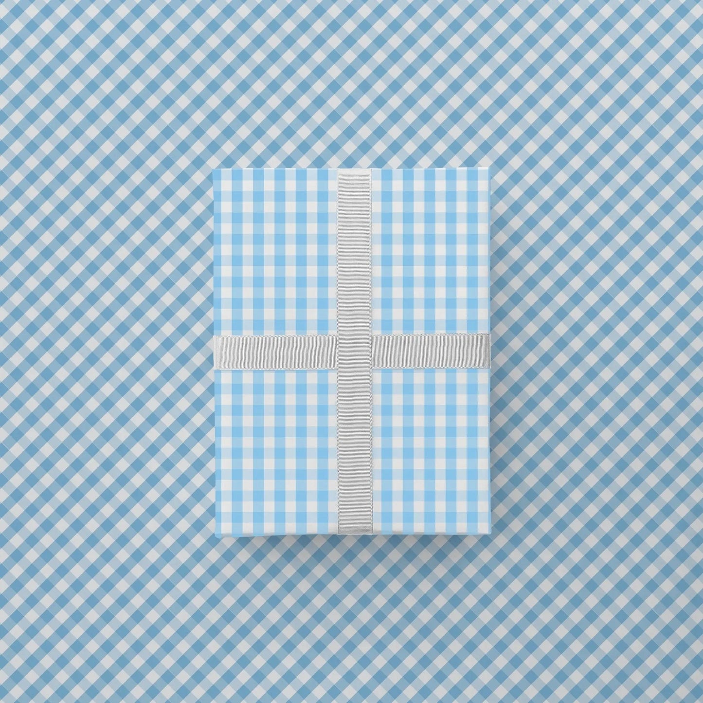 Light Blue Vintage Gingham Gift Wrap