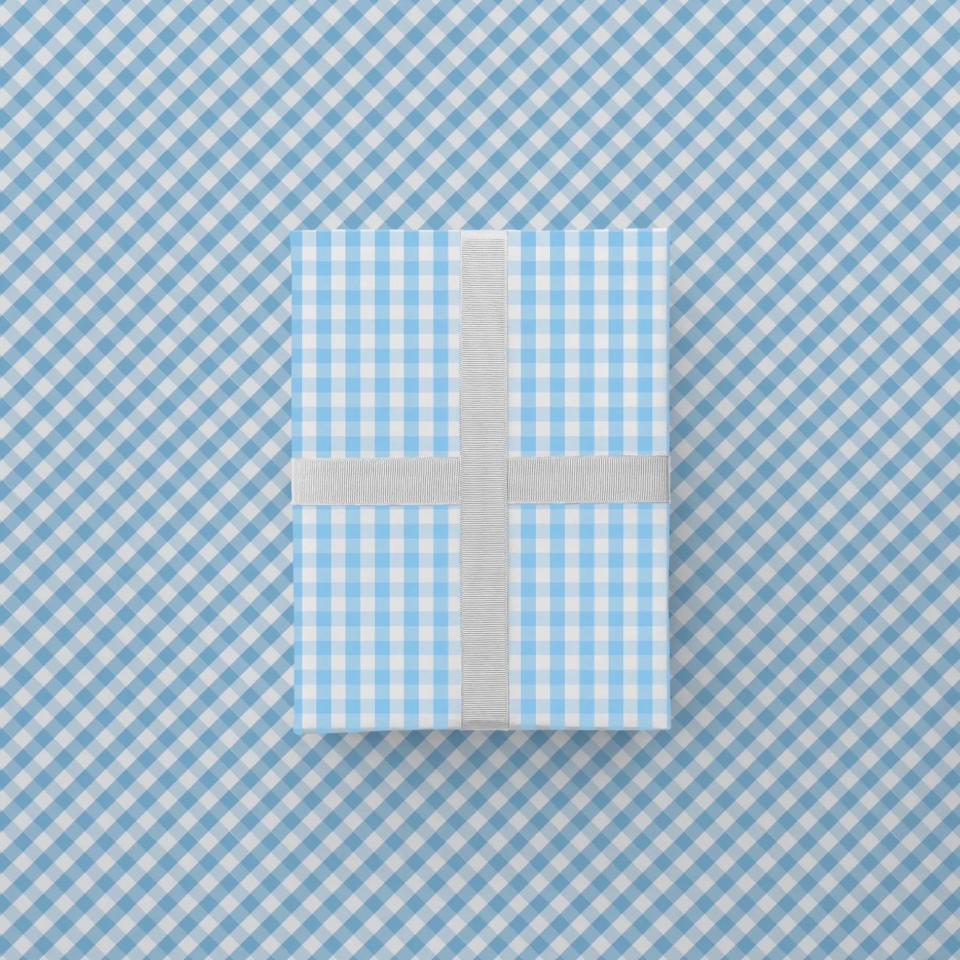 Light Blue Vintage Gingham Gift Wrap