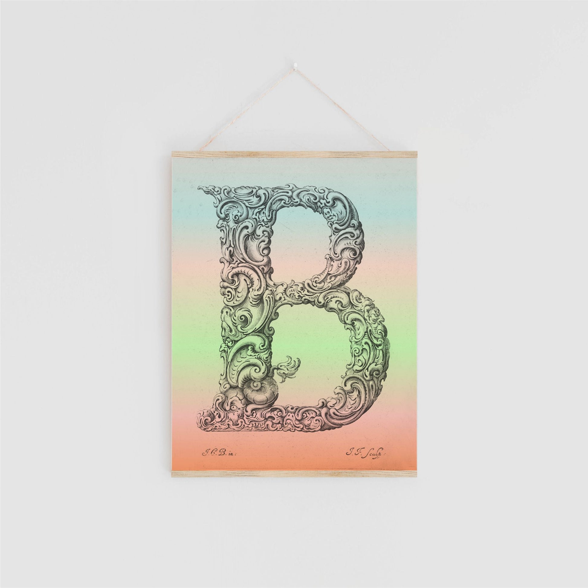 Vintage Letter Ombre Hanger Art Print