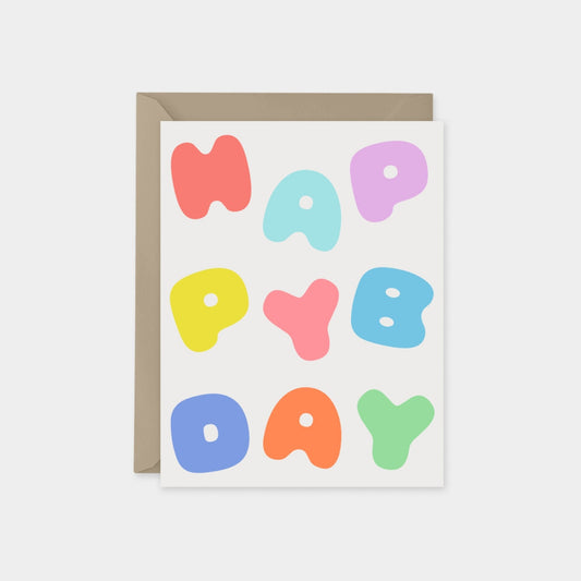 Colorful Happy Birthday Puffy Typography Card, Fun Birthday The Design Craft