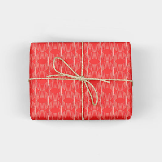 Fine Line Circle Pattern Gift Wrap, Red Wrapping Paper The Design Craft