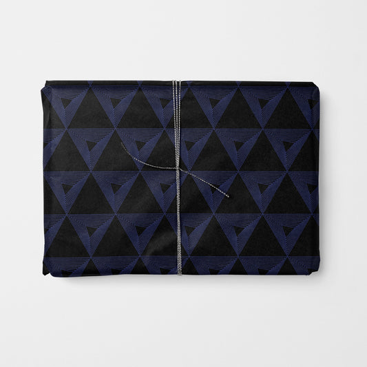 Fine Line Triangle Pattern Gift Wrap, Blue and Black The Design Craft