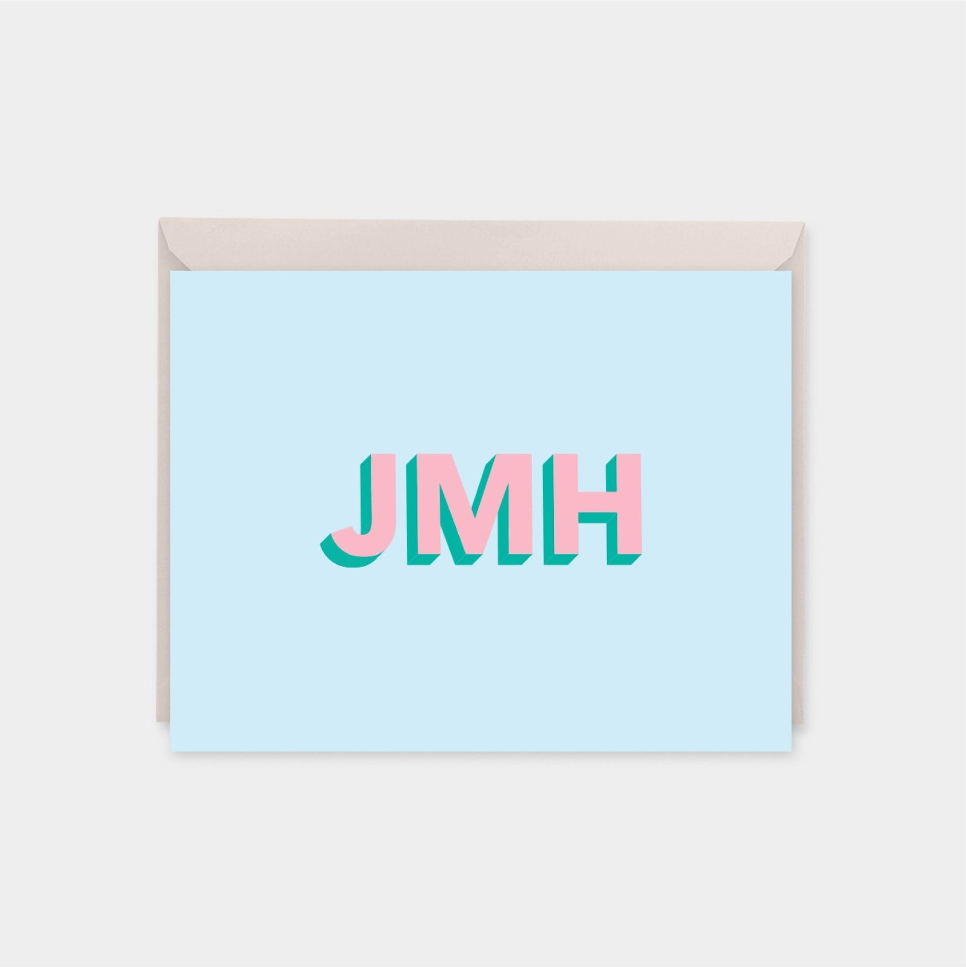 Monogram Note Cards with 3D Text, Modern